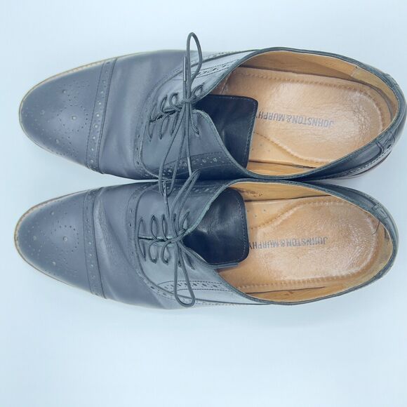 Johnston & Murphy Oxfords Size 10.5W Black Conard Cap Toe Leather Lace Up